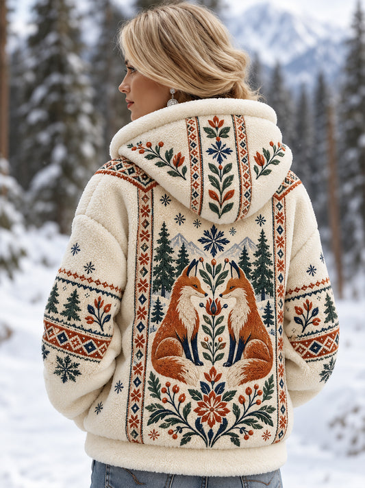 Women's Nordic Forest Animals Flannel Hoodie