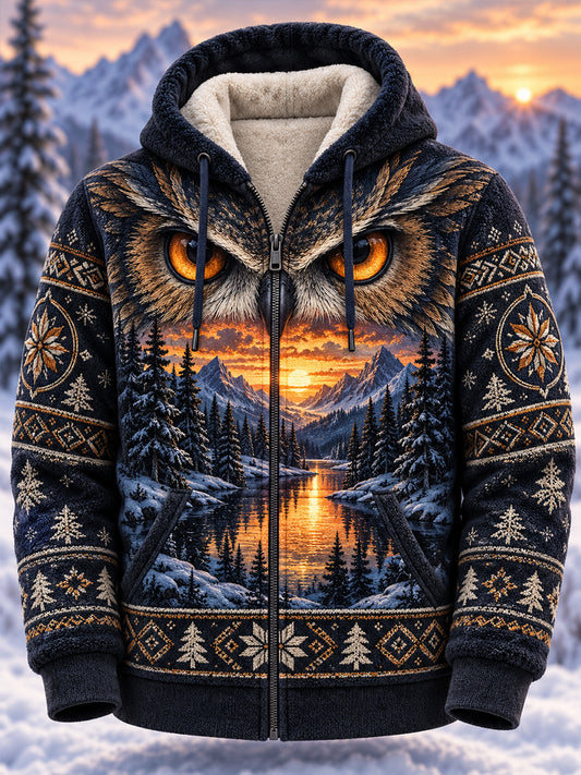 Men's Nordic Forest Animals Flannel Hooded Jacket