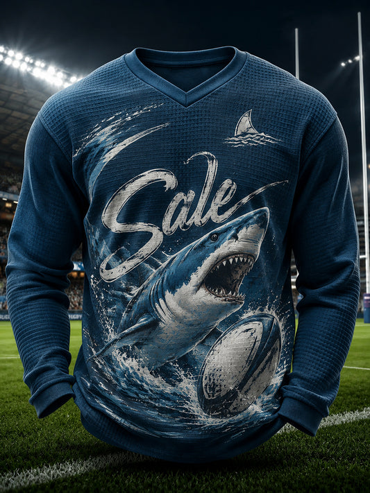 Men's England Rugby Manchester Theme Printed Waffle Long Sleeve T-Shirt