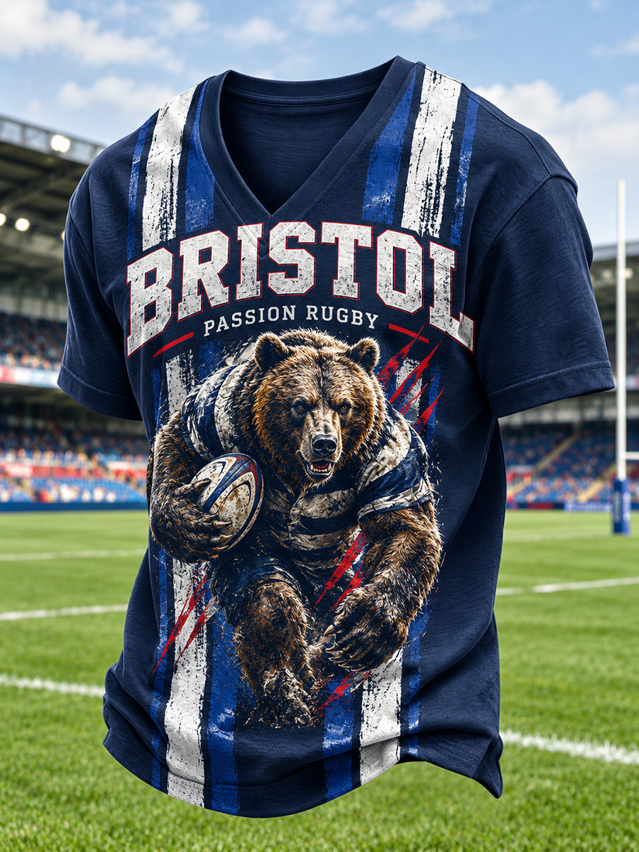 Men's England Rugby Bristol Printed V-neck T-shirt