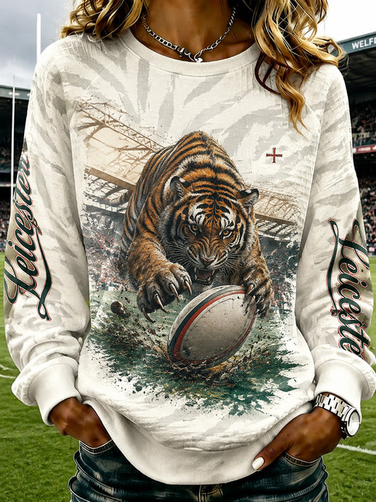 Women's England Rugby Leicester Tiger Theme Printed Sweatshirt