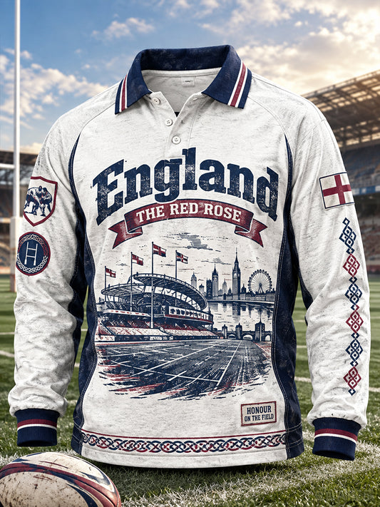 Men's England Rugby Long-Sleeve Polo Shirt