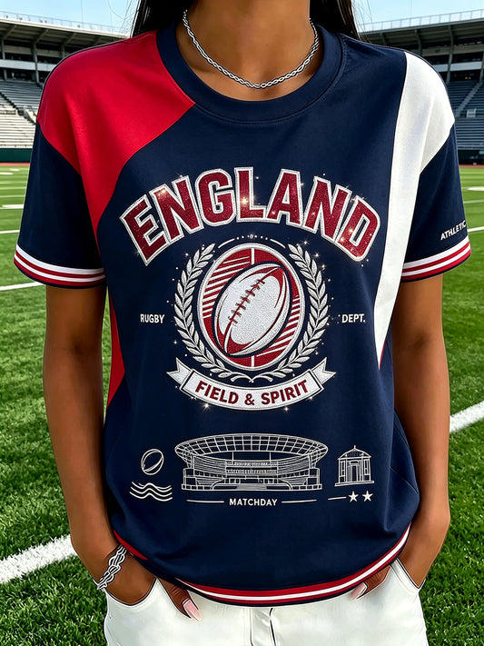 Women's Waffle British England Rugby Printed Short-sleeved T-shirt