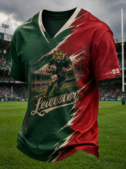 Men's England Rugby Leicester Tiger Theme Printed T-shirt