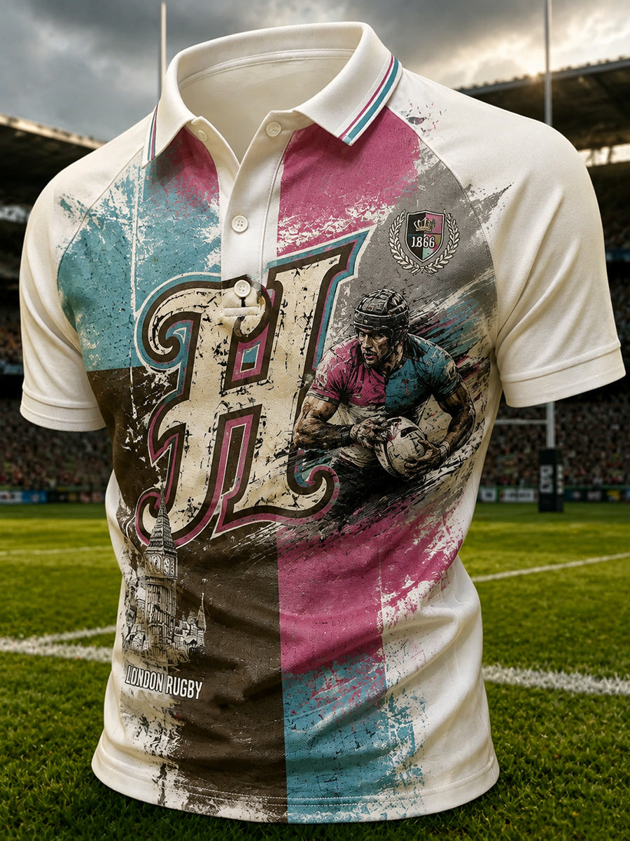 Men's England Rugby Harlequins Theme Printed Polo Shirt