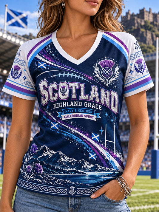 Women's UK Scotland Rugby V-Neck Short-Sleeve T-Shirt