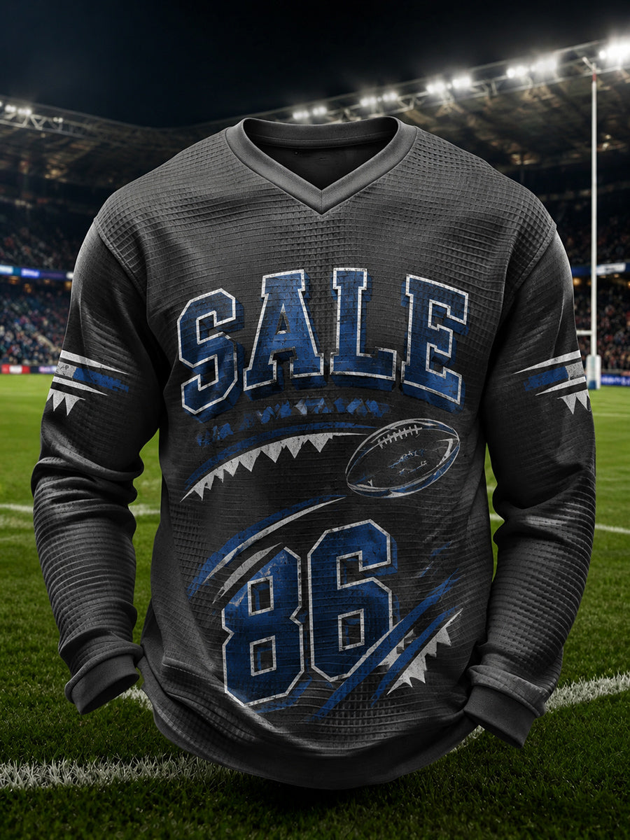 Men's England Rugby Manchester Theme Printed Waffle Long Sleeve T-Shirt