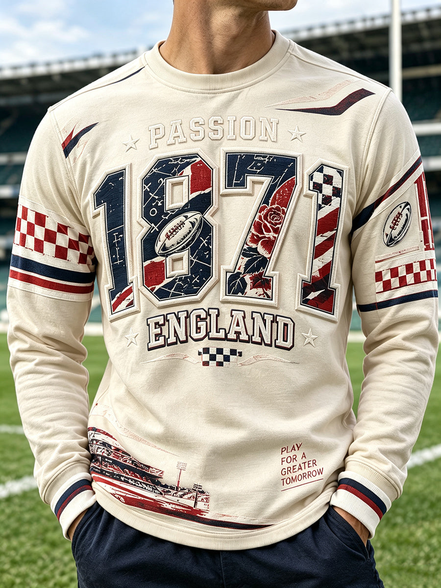 Men's Waffle British England Rugby Printed Long Sleeve Shirt