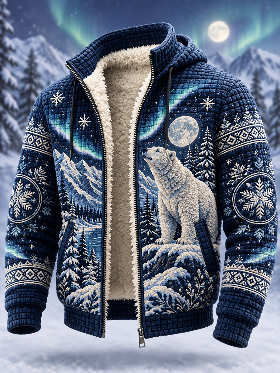 Men's Nordic Forest Animal Fleece-Lined Hooded Jacket
