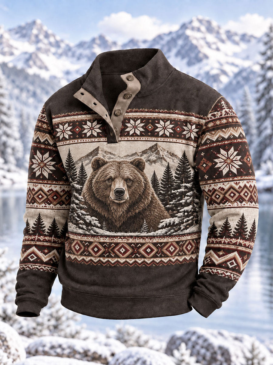 Men's Winter Bear Print Casual Pullover