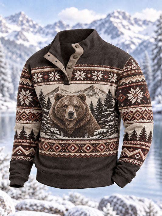 Men's Winter Bear Print Casual Pullover
