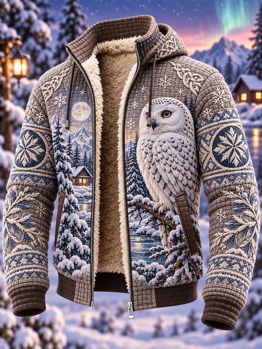 Men's Nordic Forest Animal Fleece-Lined Hooded Jacket