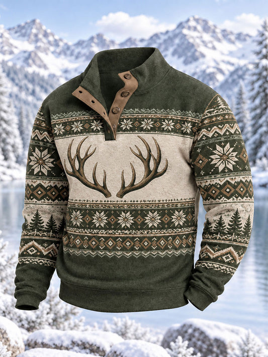 Men's Winter Antlers Print Casual Pullover