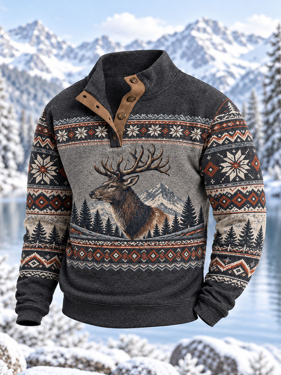 Men's Winter Deer Print Casual Pullover