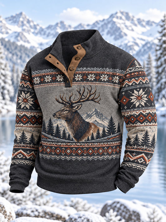 Men's Winter Deer Print Casual Pullover