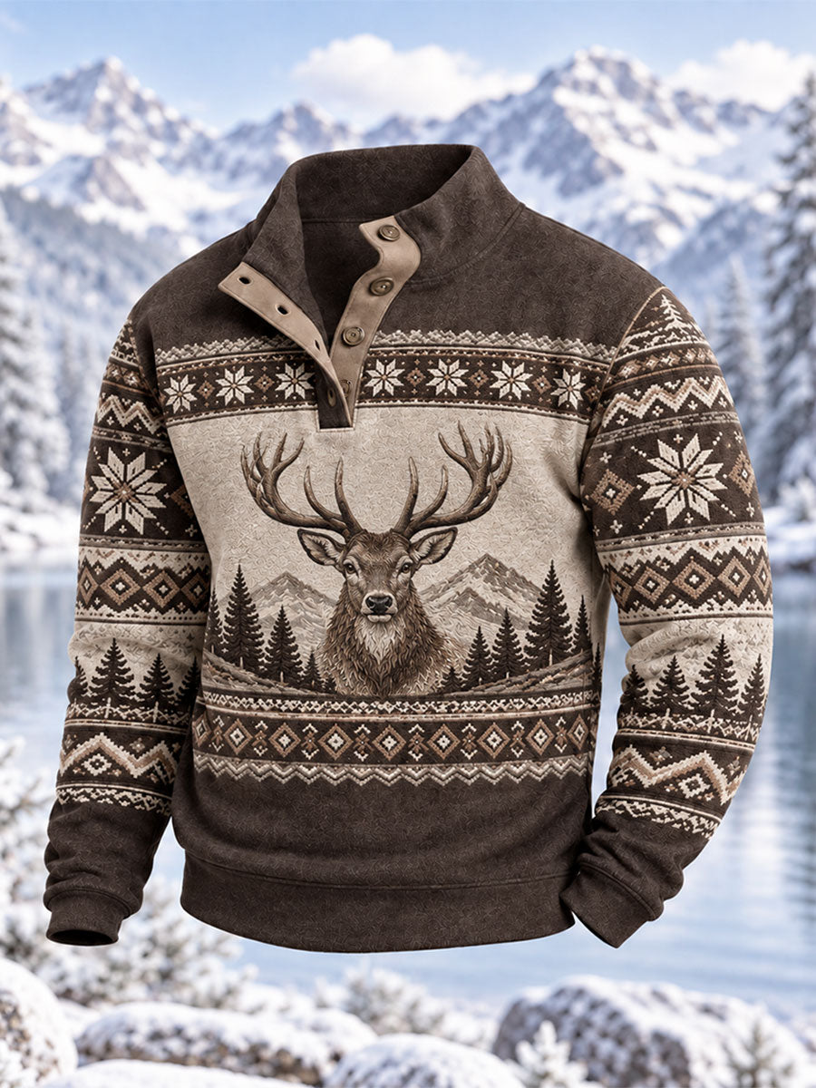 Men's Winter Deer Print Casual Pullover