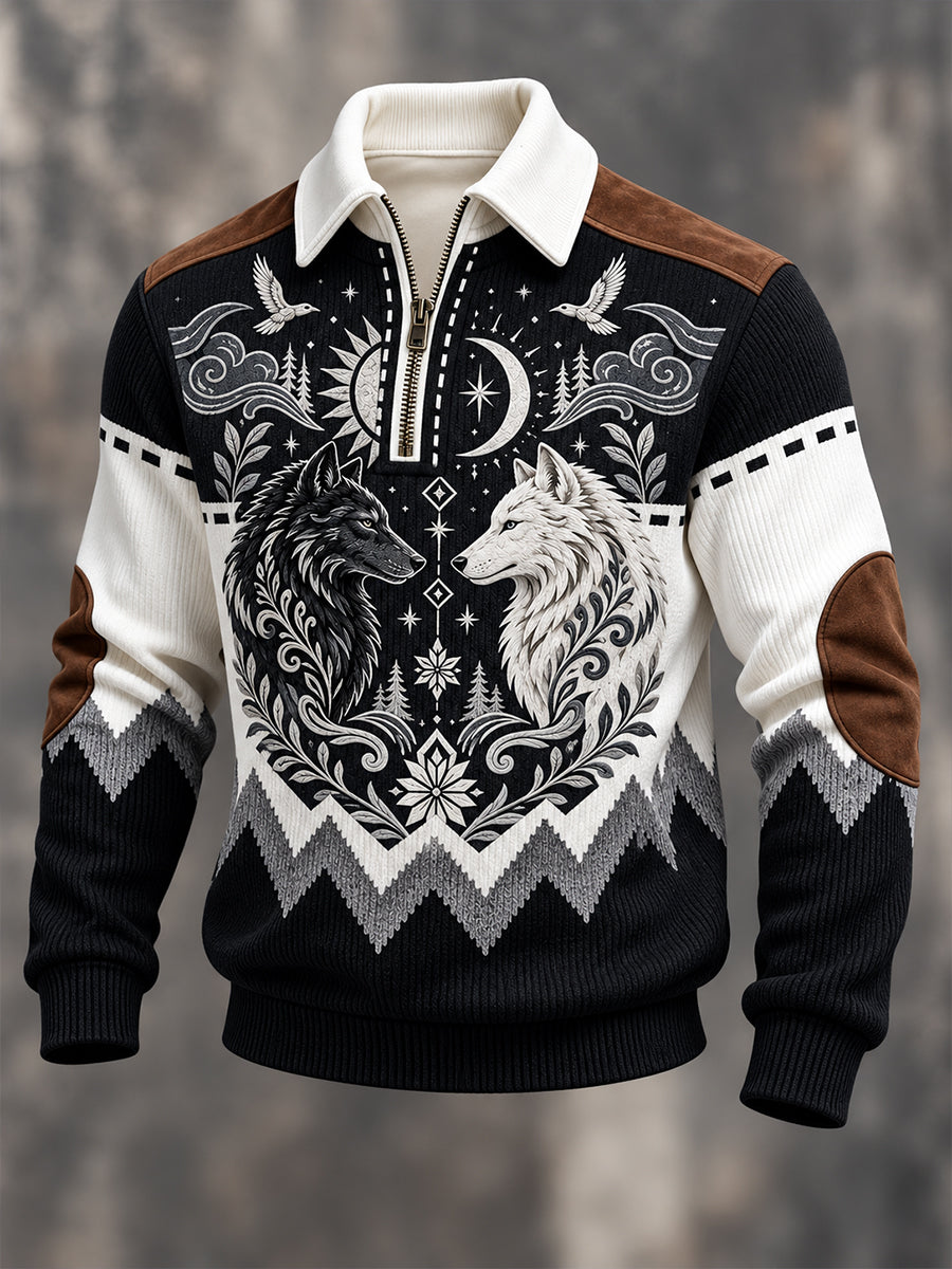Men's Nordic Forest Animal Waffle-Texture Sweatshirt
