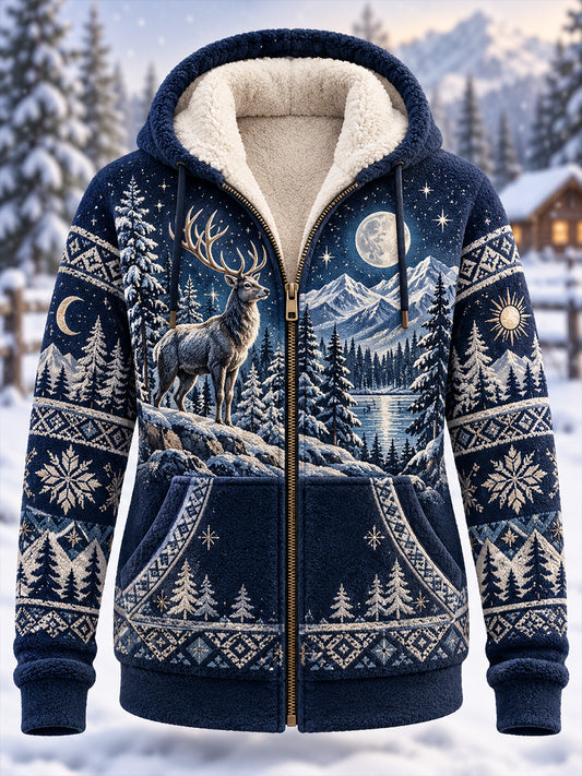 Women's Nordic Forest Animal Fleece-Lined Hoodie