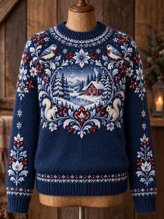 Women's Nordic Animal-Pattern Crew-Neck Long-Sleeve Knit Sweater