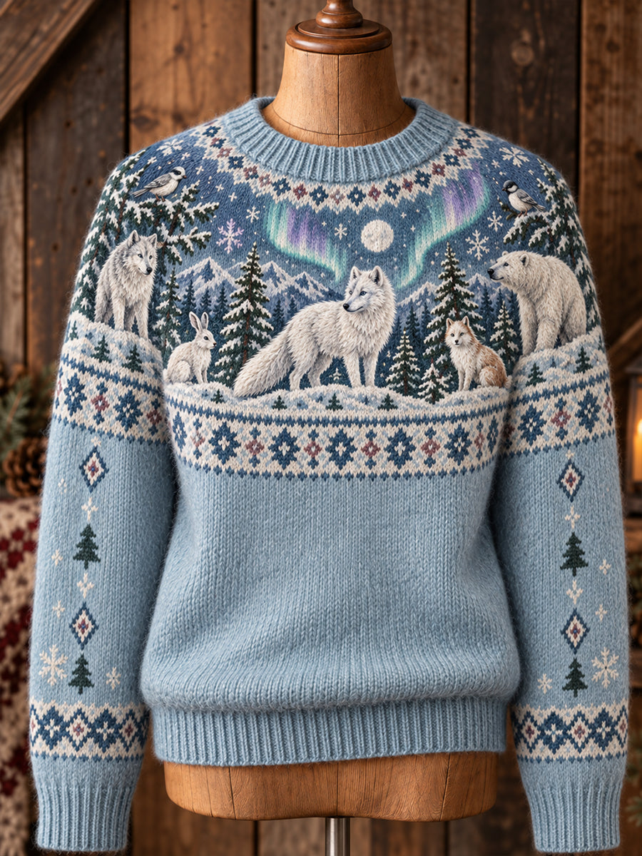 Women's Nordic Animal-Pattern Crew-Neck Long-Sleeve Knit Sweater