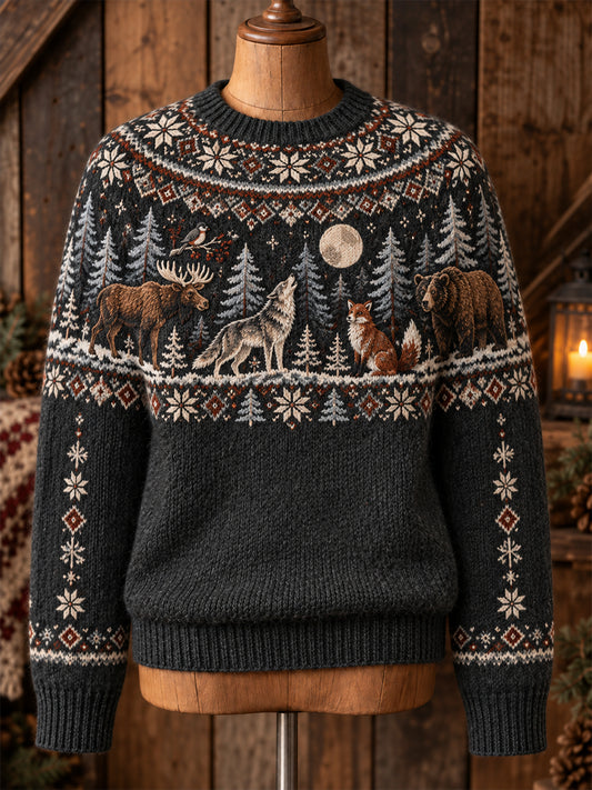 Women's Nordic Animal-Pattern Crew-Neck Long-Sleeve Knit Sweater