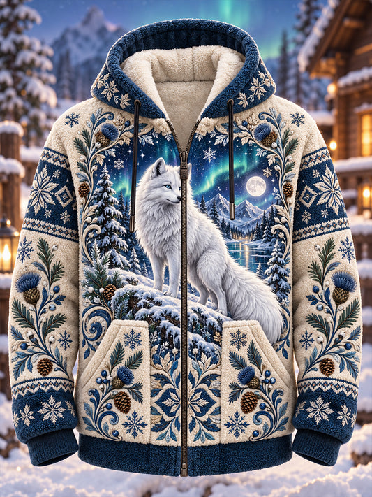 Men's Nordic Forest Animal Fleece-Lined Hoodie
