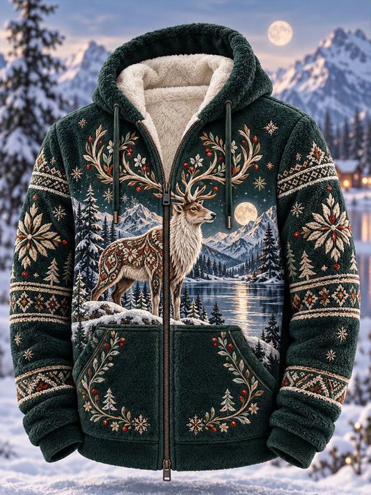 Men's Nordic Forest Animal Flannel Hooded Jacket