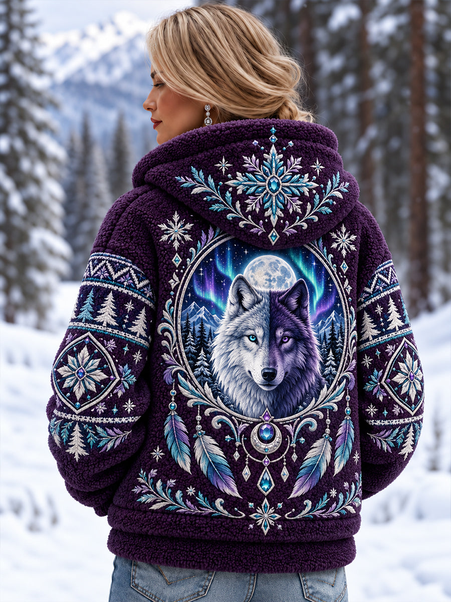 LWomen's Nordic Animal-Pattern Flannel Coat