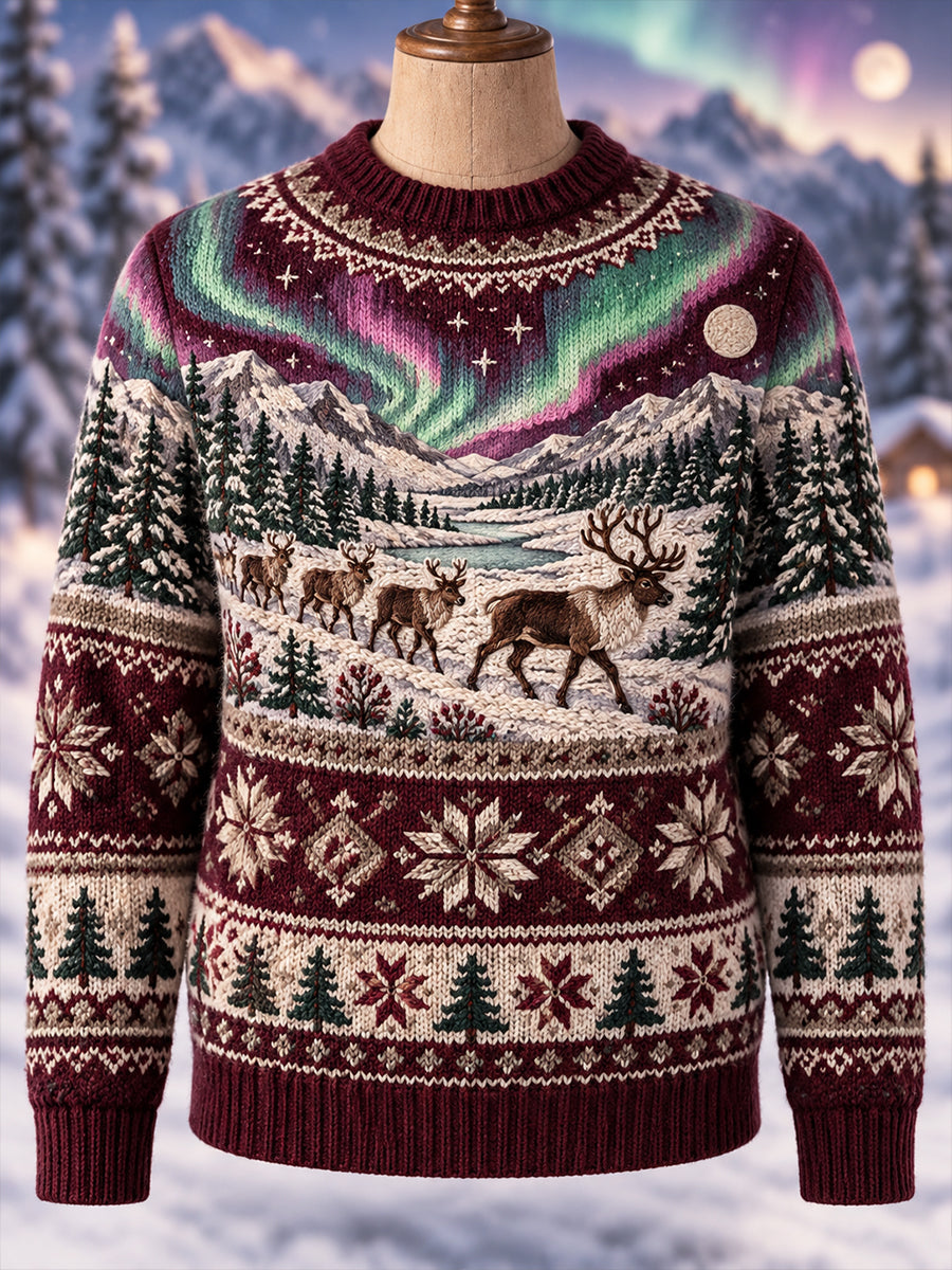 Women's Nordic Animal-Pattern Crew-Neck Long-Sleeve Knit Sweater