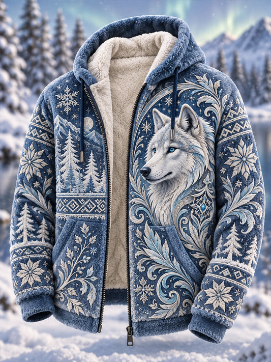 Men's Nordic Forest Animal Fleece-Lined Hoodie