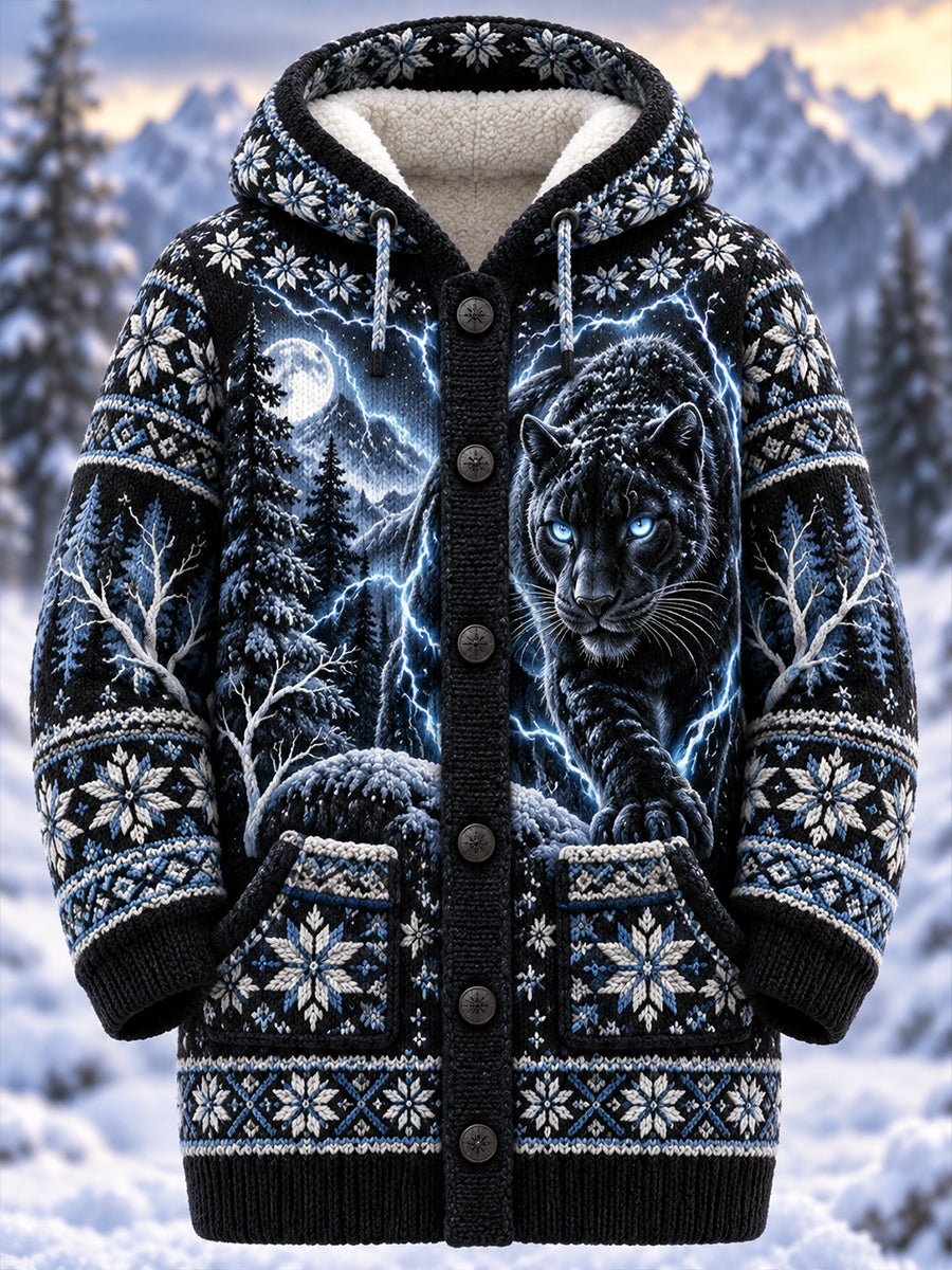 Women's Nordic Animal-Pattern  Mid-Length Hooded Jacket