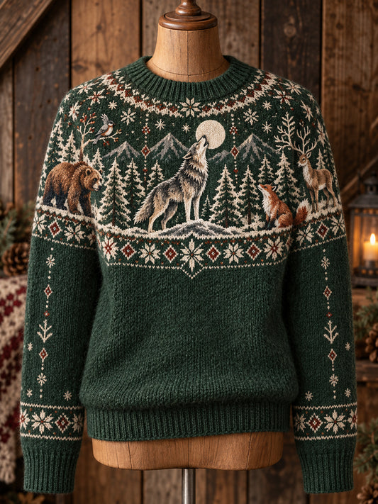 Women's Nordic Animal-Pattern Crew-Neck Long-Sleeve Knit Sweatert