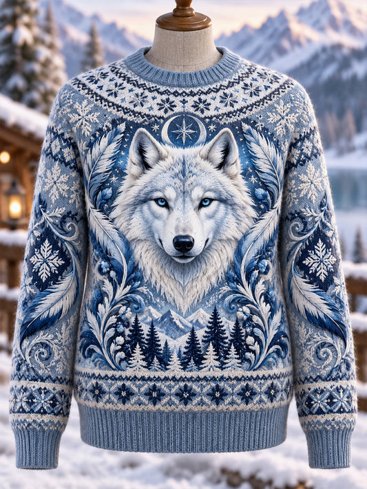 Women's Nordic Animal-Pattern Crew-Neck Long-Sleeve Knit Sweater