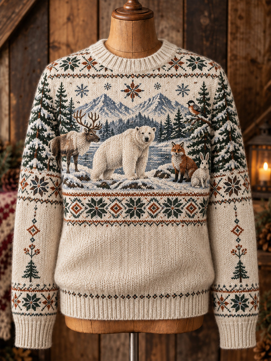 Women's Nordic Animal-Pattern Crew-Neck Long-Sleeve Knit Sweater