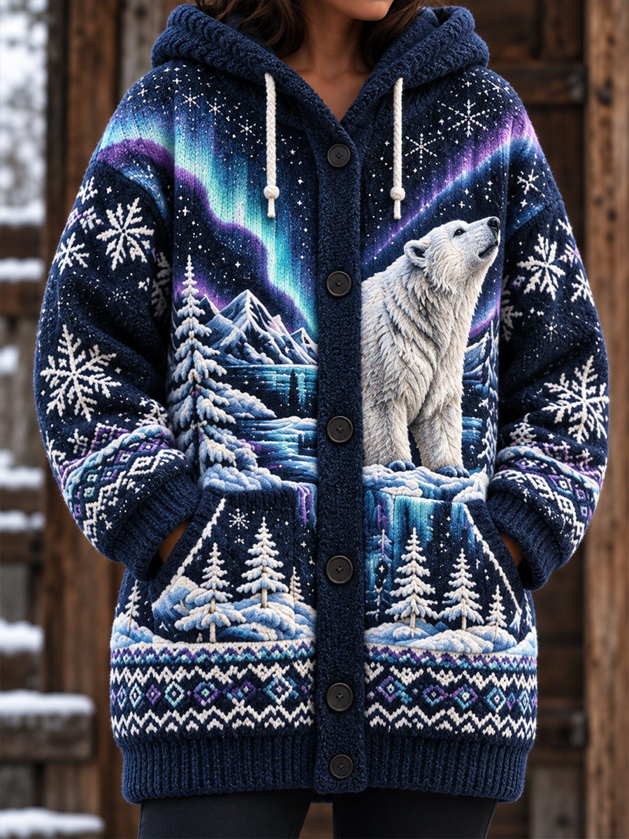 Women's Nordic Animal-Pattern  Mid-Length Hooded Jacket